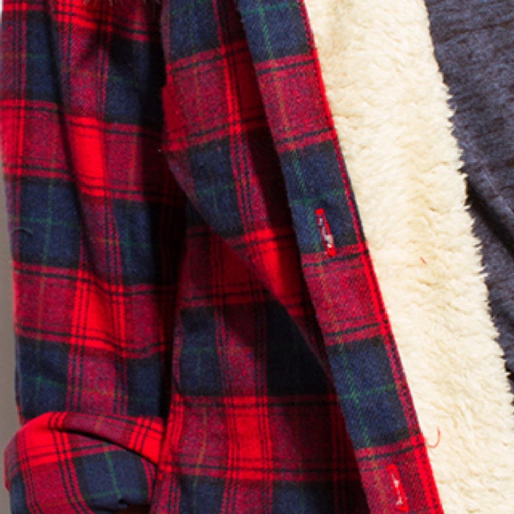 LAST 1! RED/BLUE Plaid Fleece Lined Flannel Top - Picture 6 of 6